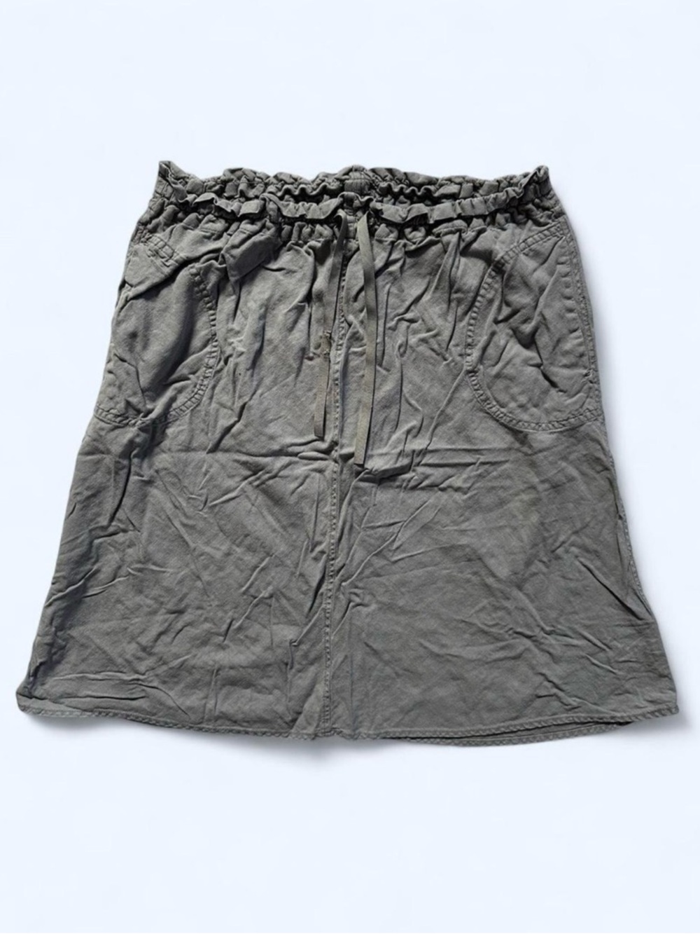 H&M Linen Blend Ruffled Drawstring Waistband A-Line Skirt Gray Size 12 Pockets